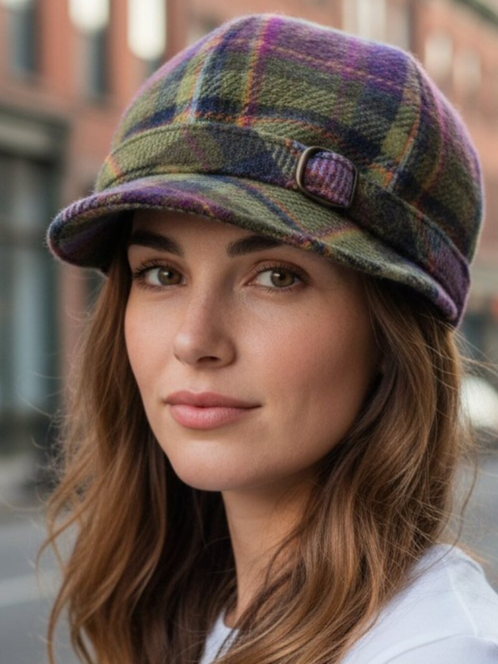 Mucros Weavers Irish Wool Flapper Hat Purple Green Orange Plaid Newsboy Cloche